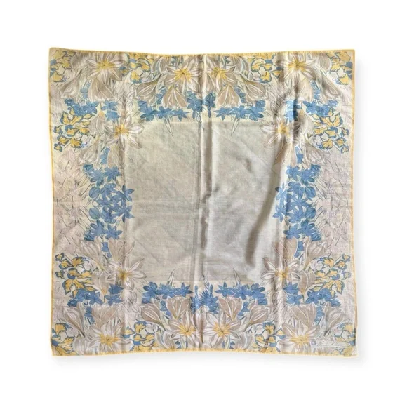 70s Vintage Anne Klein Swiss Dot & Floral Print Cottagecore Cotton Scarf Wrap - Picture 4 of 17